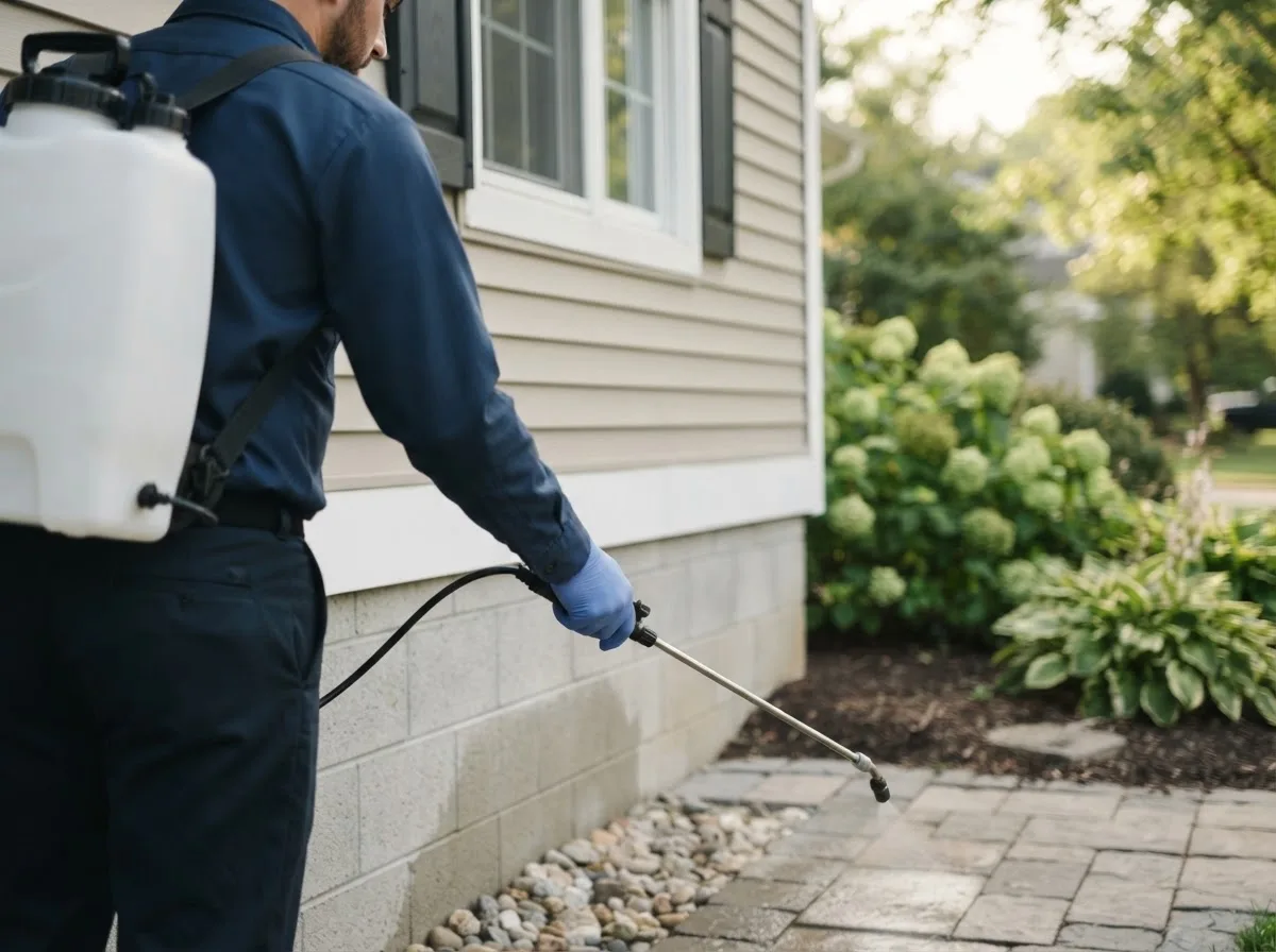 Pest control technician inspecting a home in Clanton, AL